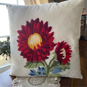Needlepoint Floral Embroidered Throw Pillow EUC